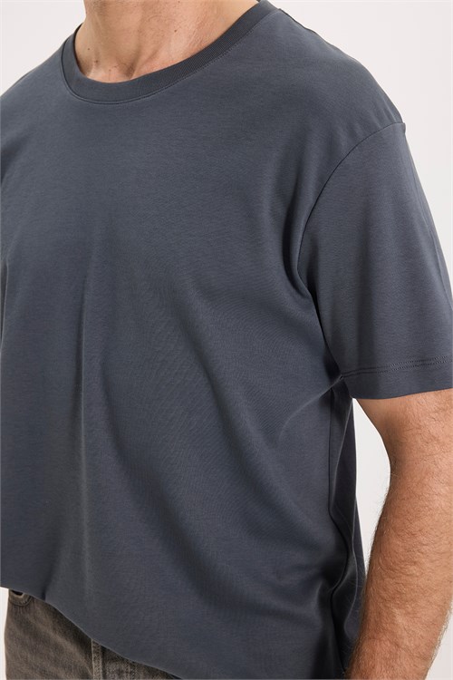 Unisex Relax Fit Rahat Kesim %100 Pamuk Yumuşak Dokulu Hafif Kalın Füme Bisiklet Yaka Tişört