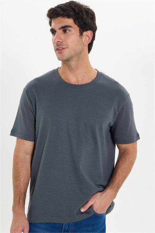 Unisex Relax Fit Rahat Kesim %100 Pamuk Yumuşak Dokulu Hafif Kalın Füme Bisiklet Yaka Tişört