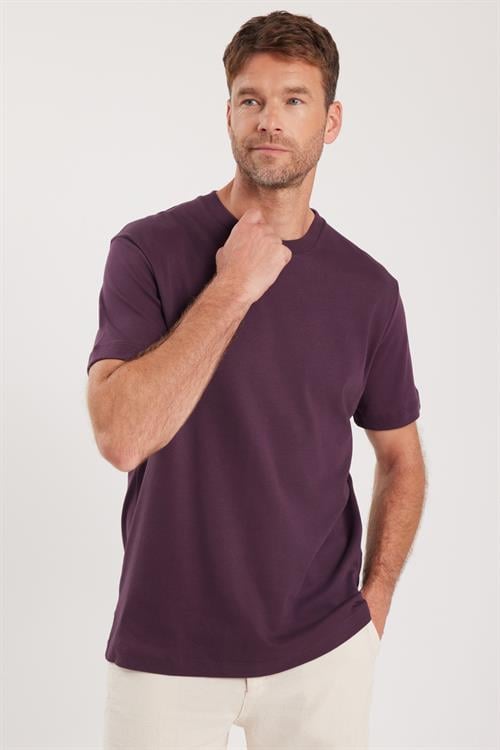 Unisex Relax Fit Rahat Kesim %100 Pamuk Yumuşak Dokulu Hafif Kalın Eflatun Bisiklet Yaka Tişört
