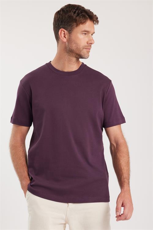 Unisex Relax Fit Rahat Kesim %100 Pamuk Yumuşak Dokulu Hafif Kalın Eflatun Bisiklet Yaka Tişört