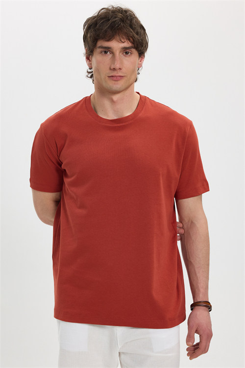 Unisex Relax Fit Rahat Kesim %100 Pamuk Yumuşak Dokulu Hafif Kalın Kiremit Bisiklet Yaka Tişört