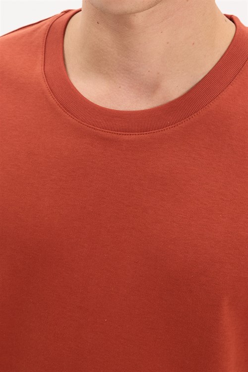 Unisex Relax Fit Rahat Kesim %100 Pamuk Yumuşak Dokulu Hafif Kalın Kiremit Bisiklet Yaka Tişört