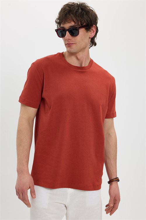 Unisex Relax Fit Rahat Kesim %100 Pamuk Yumuşak Dokulu Hafif Kalın Kiremit Bisiklet Yaka Tişört