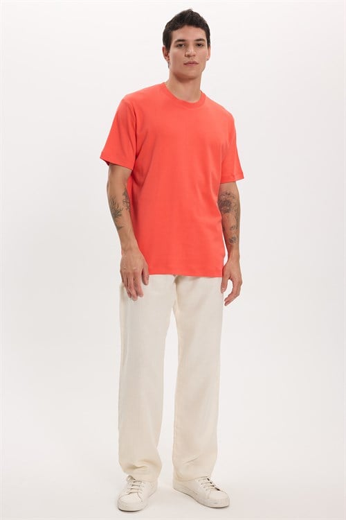 Unisex Relax Fit Rahat Kesim %100 Pamuk Yumuşak Dokulu Hafif Kalın Nar Bisiklet Yaka Tişört