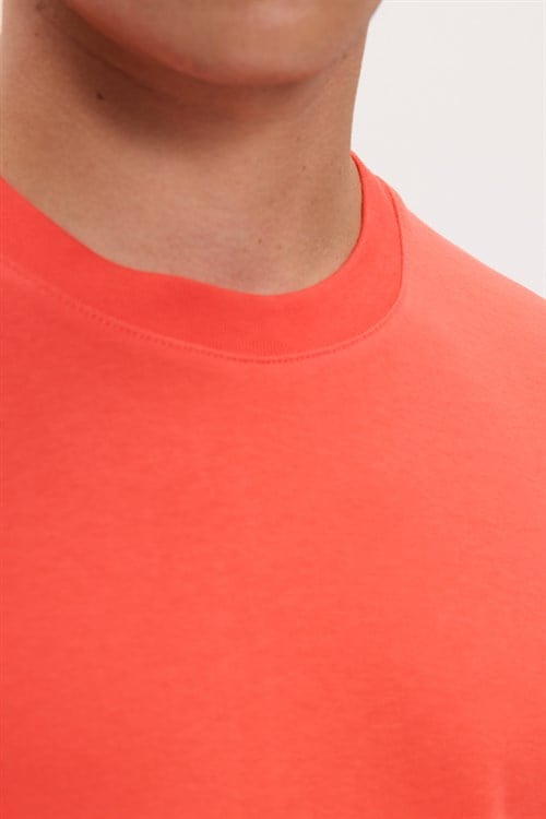 Unisex Relax Fit Rahat Kesim %100 Pamuk Yumuşak Dokulu Hafif Kalın Nar Bisiklet Yaka Tişört