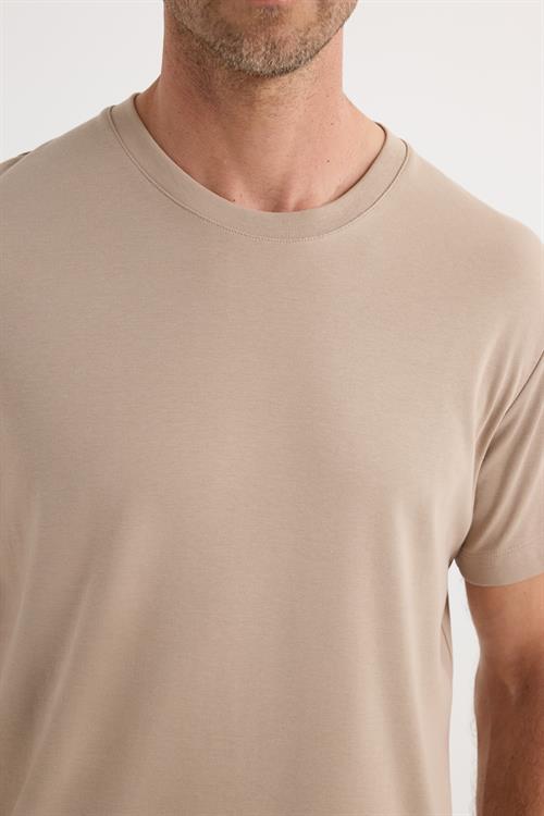Unisex Relax Fit Rahat Kesim %100 Pamuk Yumuşak Dokulu Hafif Kalın Bej Bisiklet Yaka Tişört