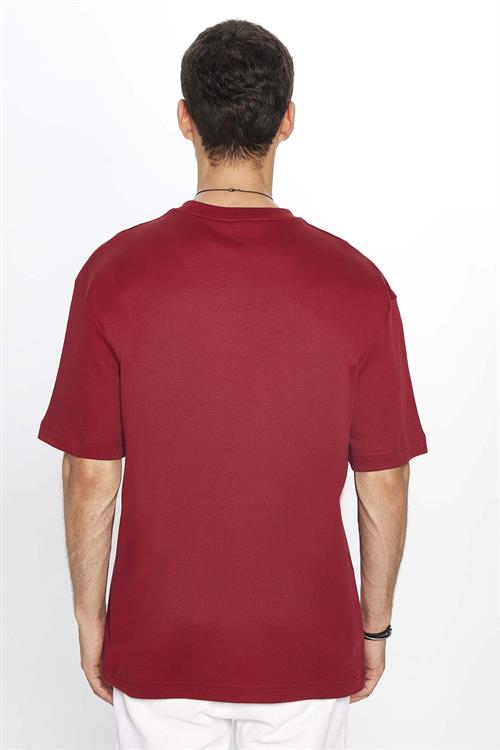 Unisex Oversize Geniş Kesim %100 Pamuk Yumuşak Dokulu Basic Bisiklet Yaka Bordo Tişört