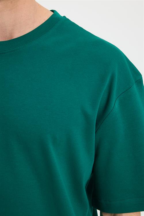 Unisex Oversize Geniş Kesim %100 Pamuk Yumuşak Dokulu Basic Bisiklet Yaka Yeşil Tişört
