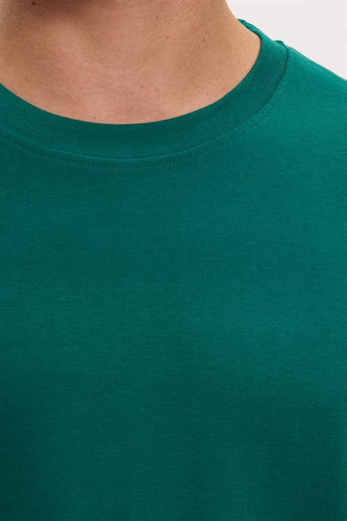 Unisex Oversize Geniş Kesim %100 Pamuk Yumuşak Dokulu Basic Bisiklet Yaka Yeşil Tişört
