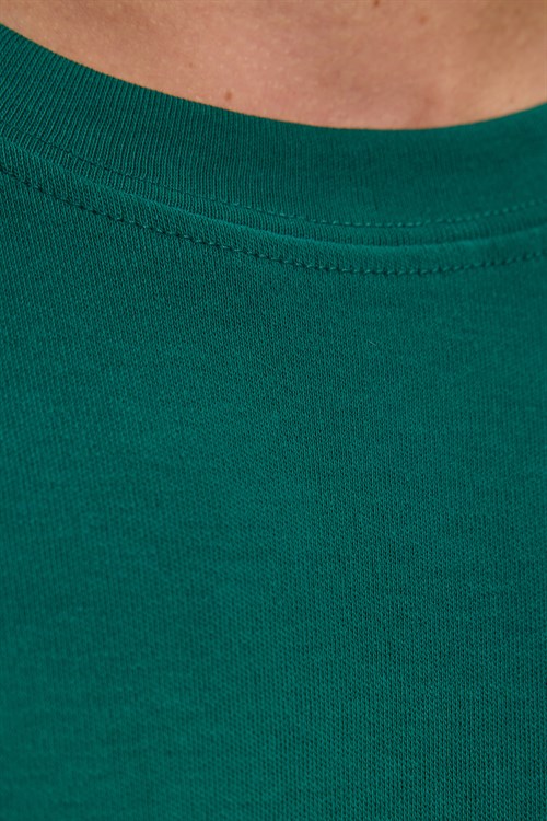 Unisex Oversize Geniş Kesim %100 Pamuk Yumuşak Dokulu Basic Bisiklet Yaka Yeşil Tişört