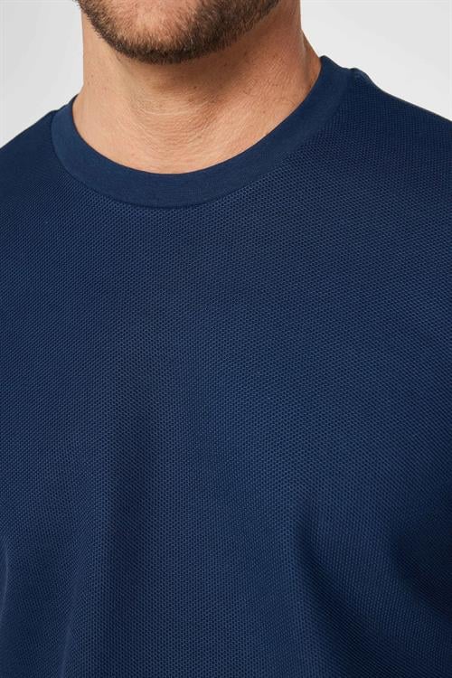 Erkek Slim Fit Dar Kesim %100 Pamuk Yumuşak Dokulu Desenli Lacivert Bisiklet Yaka Tişört