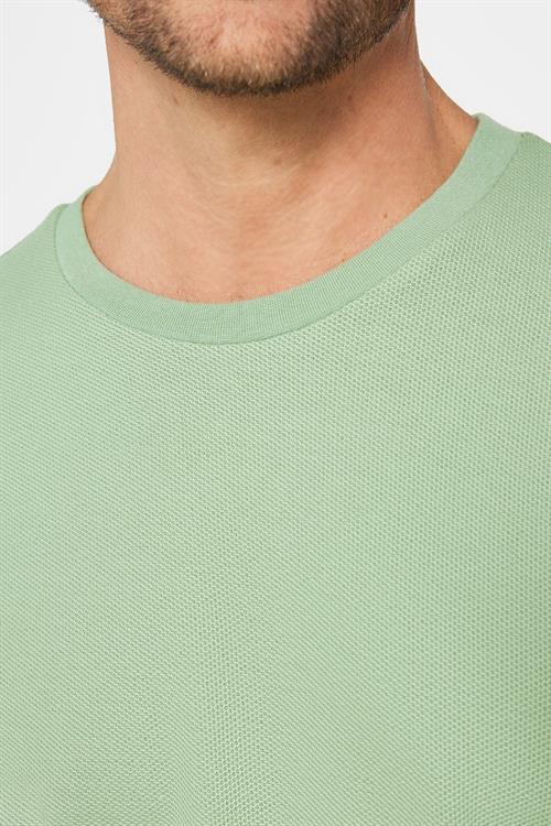 Erkek Slim Fit Dar Kesim %100 Pamuk Yumuşak Dokulu Desenli Yeşil Bisiklet Yaka Tişört