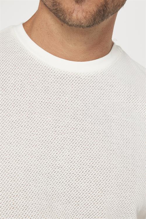 Erkek Slim Fit Dar Kesim Esnek Kumaş Örme Bisiklet Yaka Beyaz Tişört