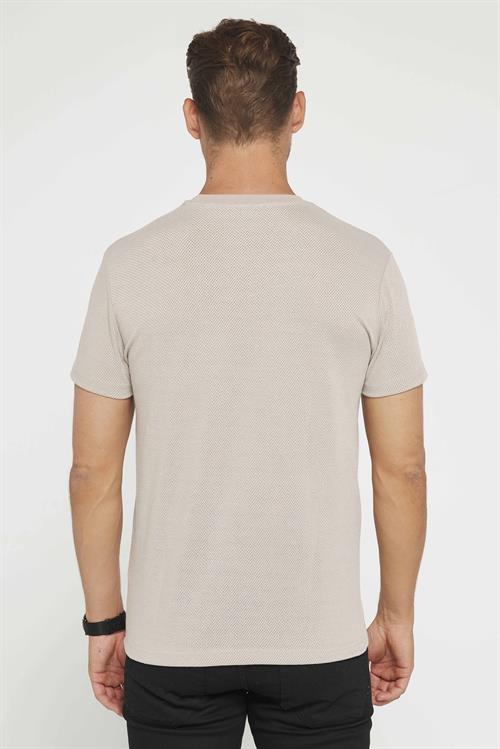 Erkek Slim Fit Dar Kesim Esnek Kumaş Örme Bisiklet Yaka Bej Tişört