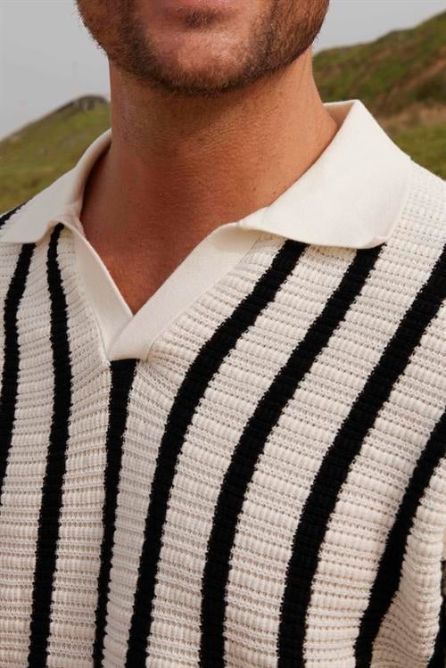 Erkek Slim Fit Dar Kesim Örme Nefes Alan Çizgili Kıvrılmaz Polo Yaka Tişört