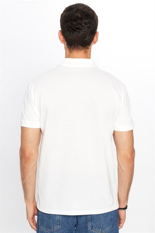 Erkek Slim Fit Dar Kesim %100 Pamuk Yumuşak Dokulu Düz Pike Beyaz Polo Yaka Tişört