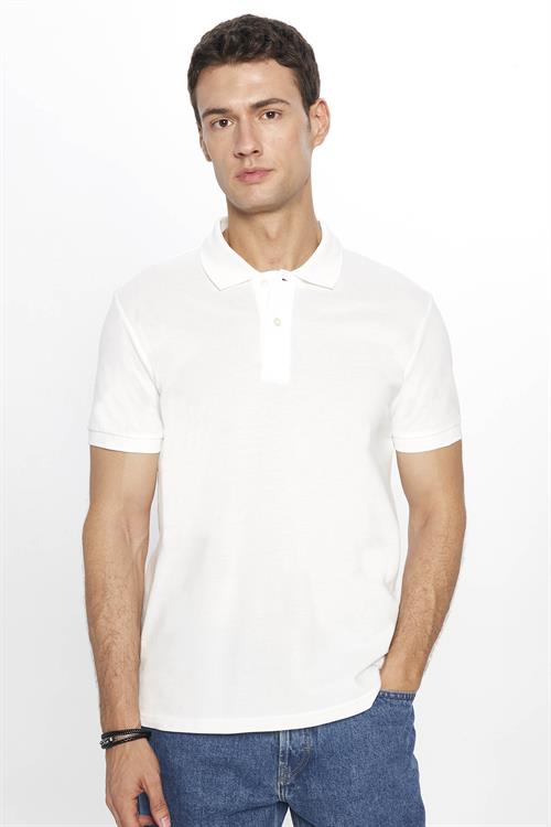 Erkek Slim Fit Dar Kesim %100 Pamuk Yumuşak Dokulu Düz Pike Beyaz Polo Yaka Tişört