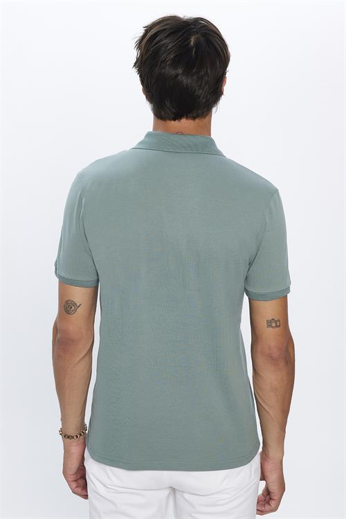 Erkek Slim Fit Dar Kesim %100 Pamuk Yumuşak Dokulu Düz Pike Yeşil Polo Yaka Tişört