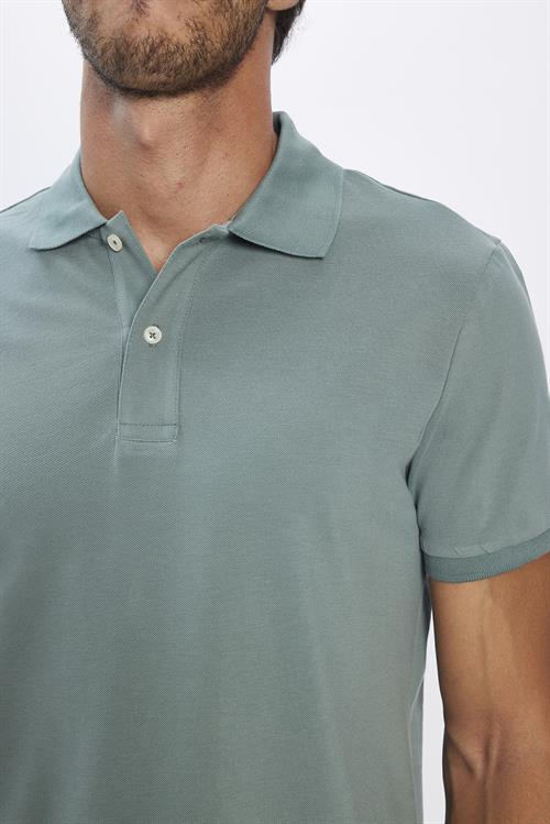 Erkek Slim Fit Dar Kesim %100 Pamuk Yumuşak Dokulu Düz Pike Yeşil Polo Yaka Tişört