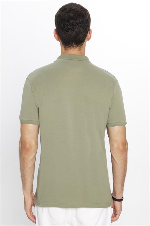 Erkek Slim Fit Dar Kesim %100 Pamuk Yumuşak Dokulu Düz Pike Haki Polo Yaka Tişört