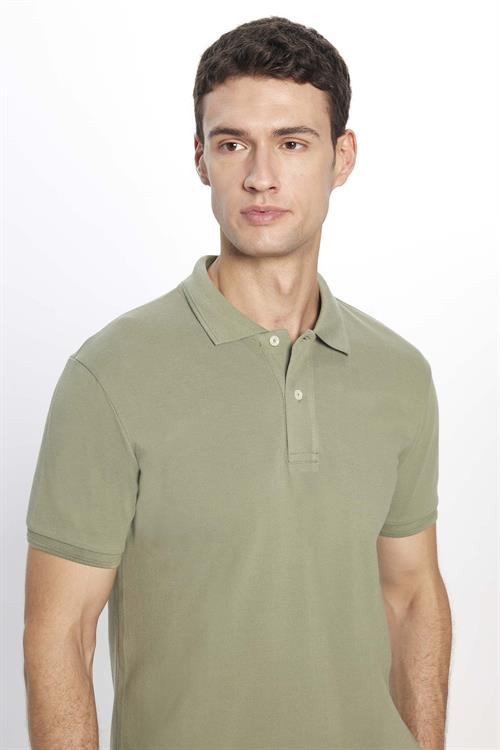 Erkek Slim Fit Dar Kesim %100 Pamuk Yumuşak Dokulu Düz Pike Haki Polo Yaka Tişört