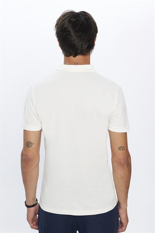 Erkek Slim Fit Dar Kesim %100 Pamuk Yumuşak Dokulu Düz Pike Ekru Polo Yaka Tişört