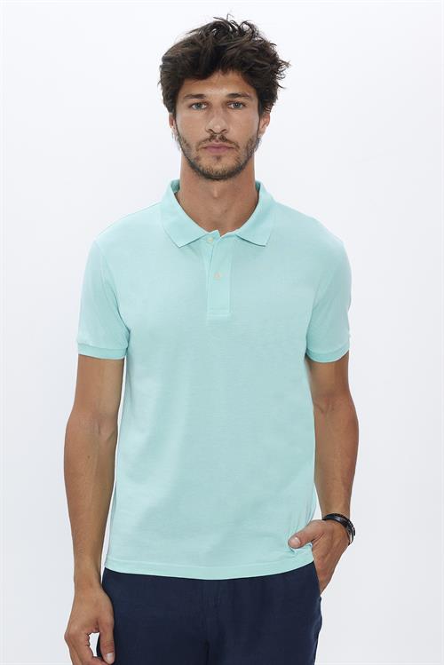 Erkek Slim Fit Dar Kesim %100 Pamuk Yumuşak Dokulu Düz Pike Mint Renk Polo Yaka Tişört