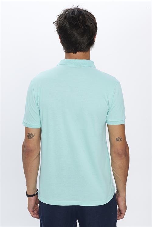 Erkek Slim Fit Dar Kesim %100 Pamuk Yumuşak Dokulu Düz Pike Mint Renk Polo Yaka Tişört