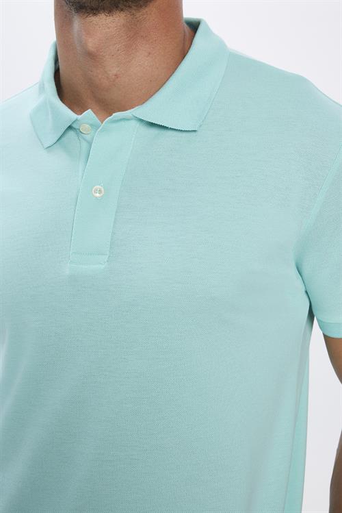Erkek Slim Fit Dar Kesim %100 Pamuk Yumuşak Dokulu Düz Pike Mint Renk Polo Yaka Tişört
