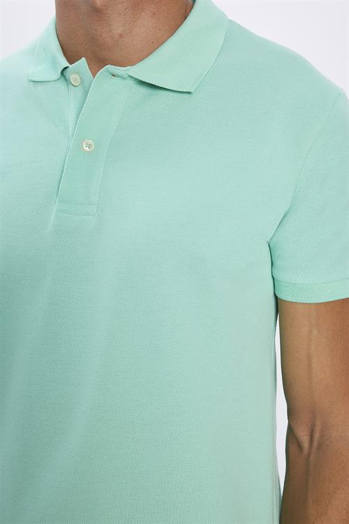 Erkek Slim Fit Dar Kesim %100 Pamuk Yumuşak Dokulu Düz Pike Yeşil Polo Yaka Tişört