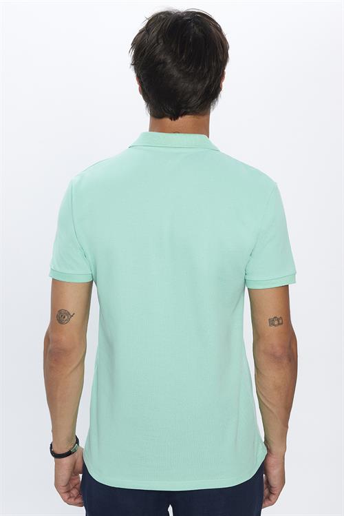 Erkek Slim Fit Dar Kesim %100 Pamuk Yumuşak Dokulu Düz Pike Yeşil Polo Yaka Tişört
