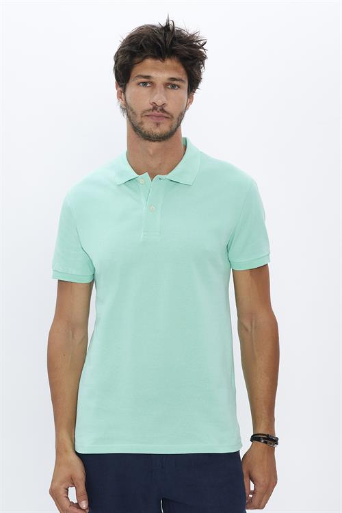 Erkek Slim Fit Dar Kesim %100 Pamuk Yumuşak Dokulu Düz Pike Yeşil Polo Yaka Tişört