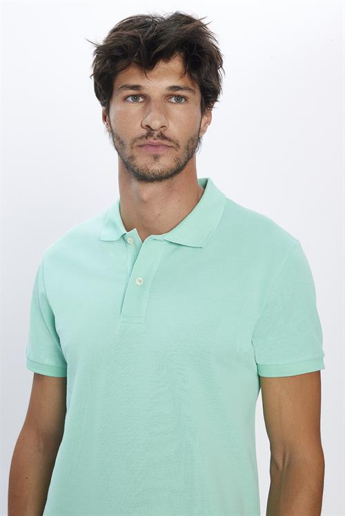 Erkek Slim Fit Dar Kesim %100 Pamuk Yumuşak Dokulu Düz Pike Yeşil Polo Yaka Tişört