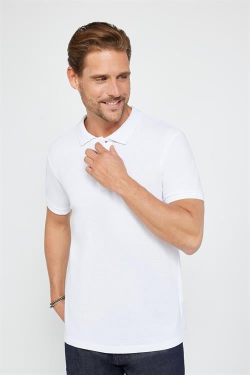 Erkek 5li Paket Siyah-Beyaz-Taş-Haki-Bordo Slim Fit Dar Kesim Pamuklu Düz Pike Polo Yaka Tişört