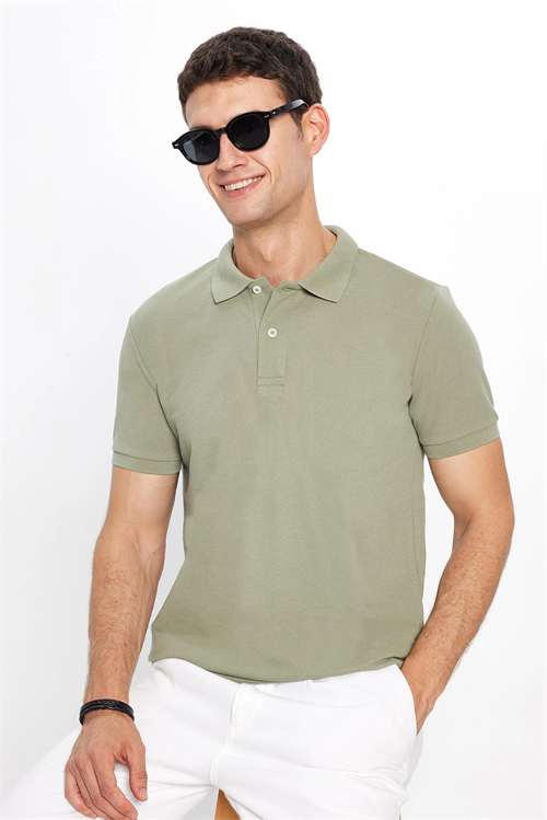 Erkek 5li Paket Yeşil Tonları Slim Fit Dar Kesim Pamuklu Düz Pike Polo Yaka Tişört