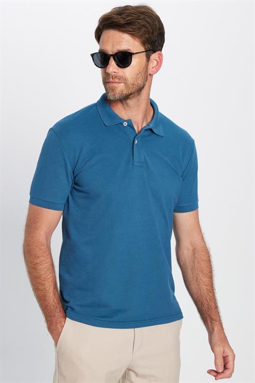 Erkek 5li Paket Mavi Tonları Slim Fit Dar Kesim Pamuklu Düz Pike Polo Yaka Tişört