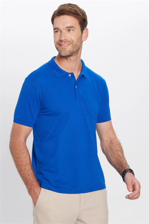 Erkek 5li Paket K. Sax-Sarı-Turuncu-Yeşil-Beyaz Slim Fit Dar Kesim Pamuklu Düz Pike Polo Yaka Tişört