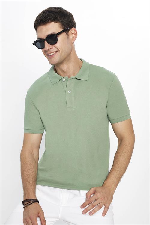 Erkek 5li Paket Siyah-Haki-Su Yeşili-Koyu Mavi-Lacivert Slim Fit Dar Kesim Pamuklu Düz Pike Polo Yaka Tişört