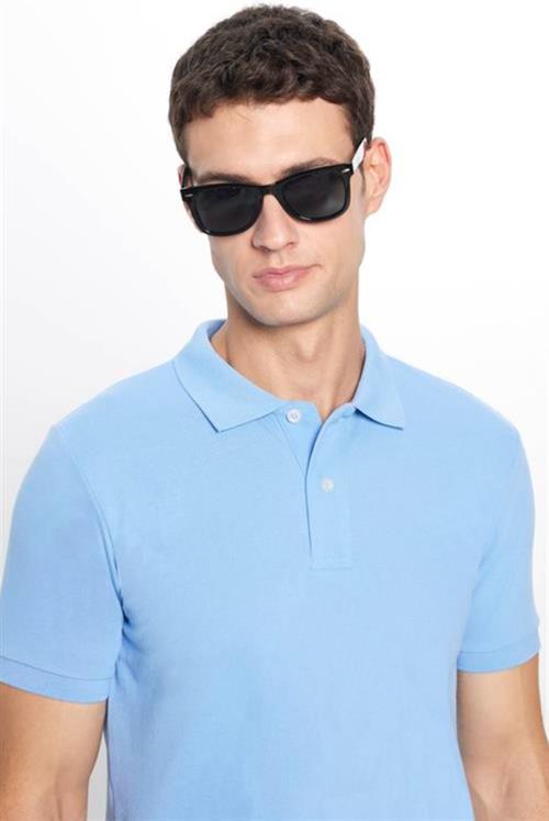 Erkek 5li Paket Haki-Yeşil-Lacivert-Mavi-Siyah Slim Fit Dar Kesim Pamuklu Düz Polo Yaka Tişört