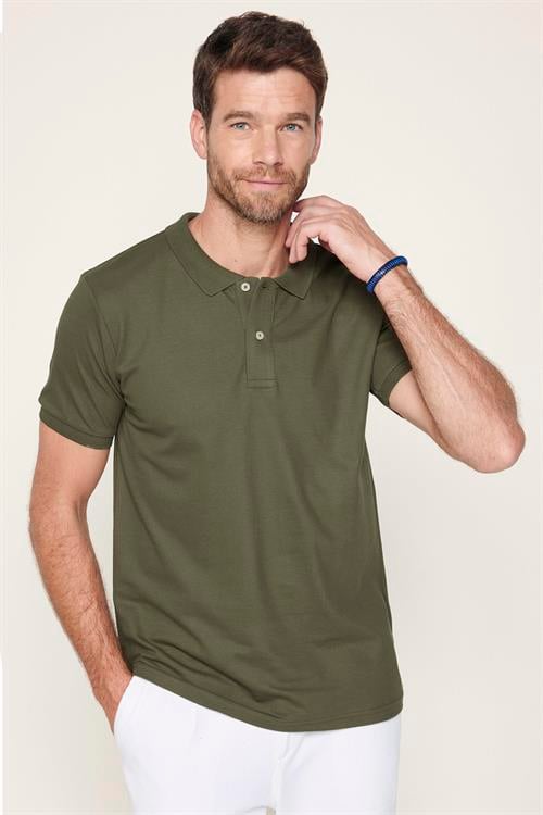 Erkek 5li Paket Lacivert-Mavi-Gri-Haki-Siyah Slim Fit Pamuklu Düz Pike Polo Yaka Tişört