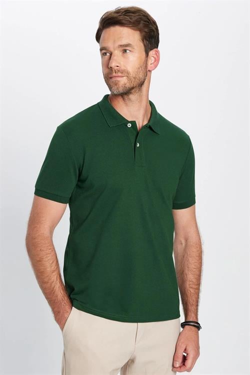 Erkek 5li Paket Kahverengi-Lacivert-Koyu Yeşil-Taş-Siyah Slim Fit Pamuklu Düz Pike Polo Yaka Tişört