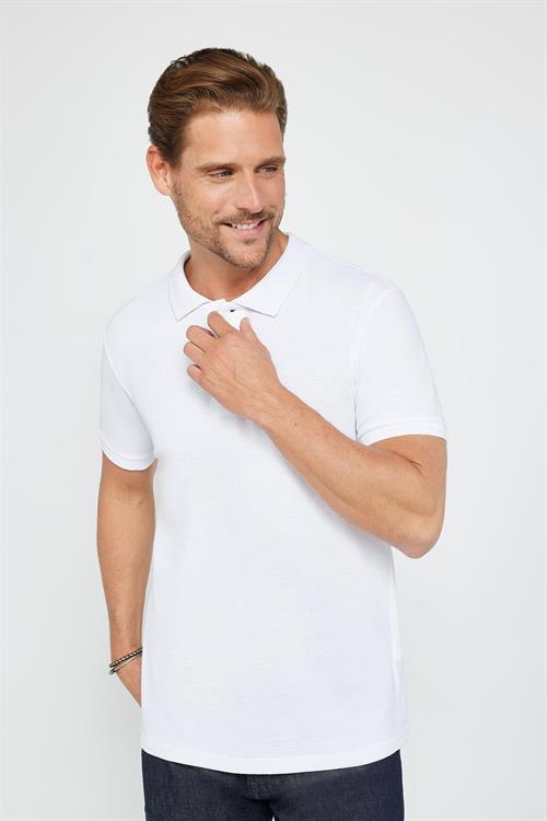 Erkek 5li Paket Beyaz-Mavi-Taş-Vizon-Haki Slim Fit Pamuklu Düz Pike Polo Yaka Tişört