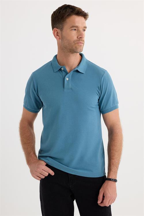 Erkek 5li Paket Siyah-Mavi-Gri-Vizon-Petrol Slim Fit Pamuklu Düz Pike Polo Yaka Tişört