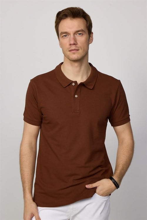 Erkek 5li Paket Siyah-Kahverengi-Gri-Lacivert-Petrol Slim Fit Dar Kesim Pamuklu Düz Pike Polo Yaka Tişört