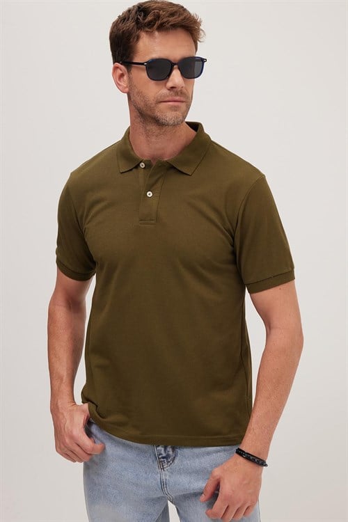 Erkek 5li Paket Kahverengi-Haki-Krem-Lacivert-Bordo-Gri Slim Fit Dar Kesim Pamuklu Düz Pike Polo Yaka Tişört