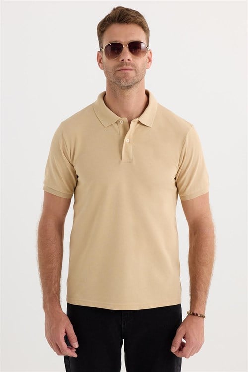 Erkek 5li Paket Kahverengi-Haki-Krem-Lacivert-Bordo-Gri Slim Fit Dar Kesim Pamuklu Düz Pike Polo Yaka Tişört