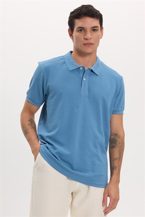 Erkek 5li Paket Lacivert-Gri-Haki-Bordo-Mavi Slim Fit Dar Kesim Pamuklu Düz Pike Polo Yaka Tişört