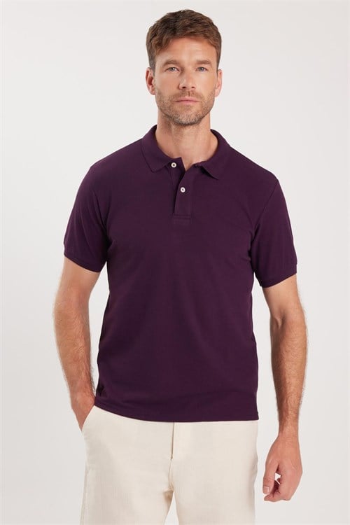 Erkek 5li Paket Siyah-Taş-Gri-Mor-Beyaz Slim Fit Dar Kesim Pamuklu Düz Pike Polo Yaka Tişört