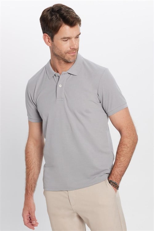 Erkek 5li Paket Siyah-Taş-Gri-Mor-Beyaz Slim Fit Dar Kesim Pamuklu Düz Pike Polo Yaka Tişört