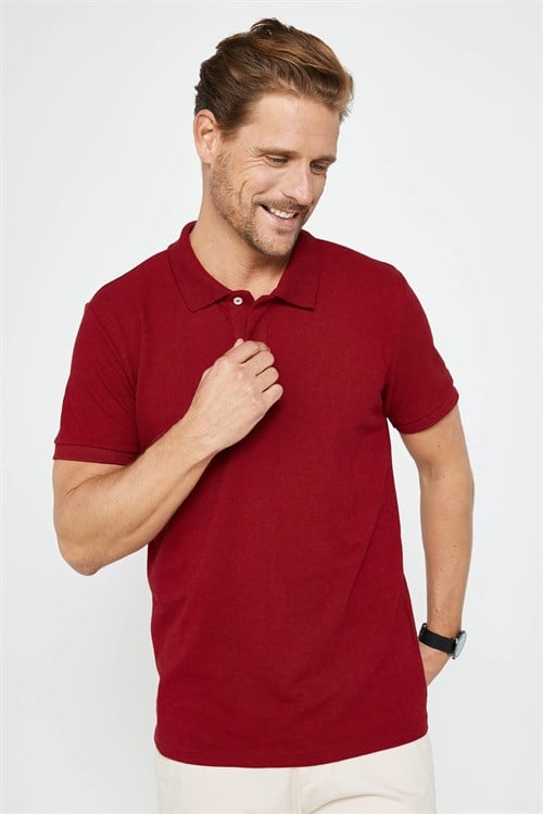 Erkek 5li Paket Kahverengi-Gri-Bordo-Haki-Mavi Slim Fit Dar Kesim Pamuklu Düz Pike Polo Yaka Tişört